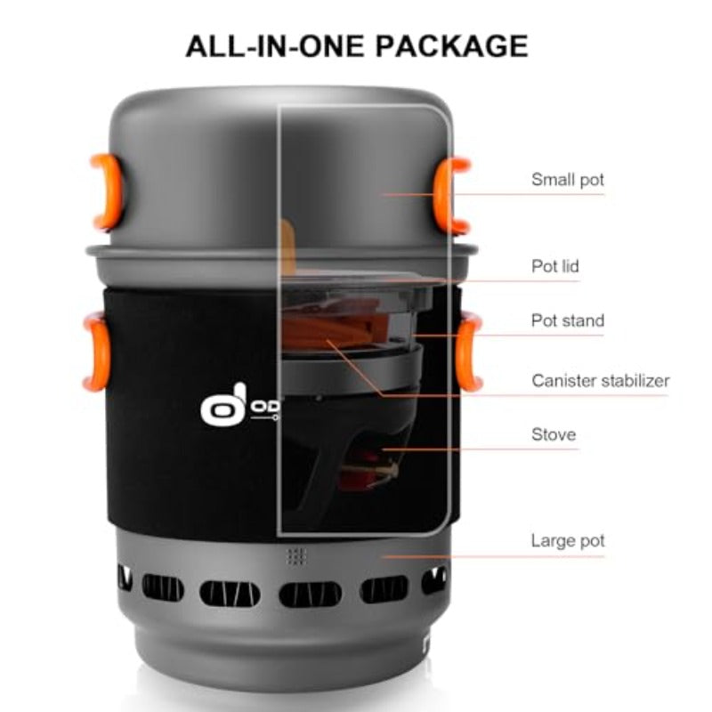 7-in-1 Energy-Saving Cookware Set | Lightweight Iron Camping Pot with Burner, Ideal for Hiking, Mountaineering, Fishing and Backpacking/