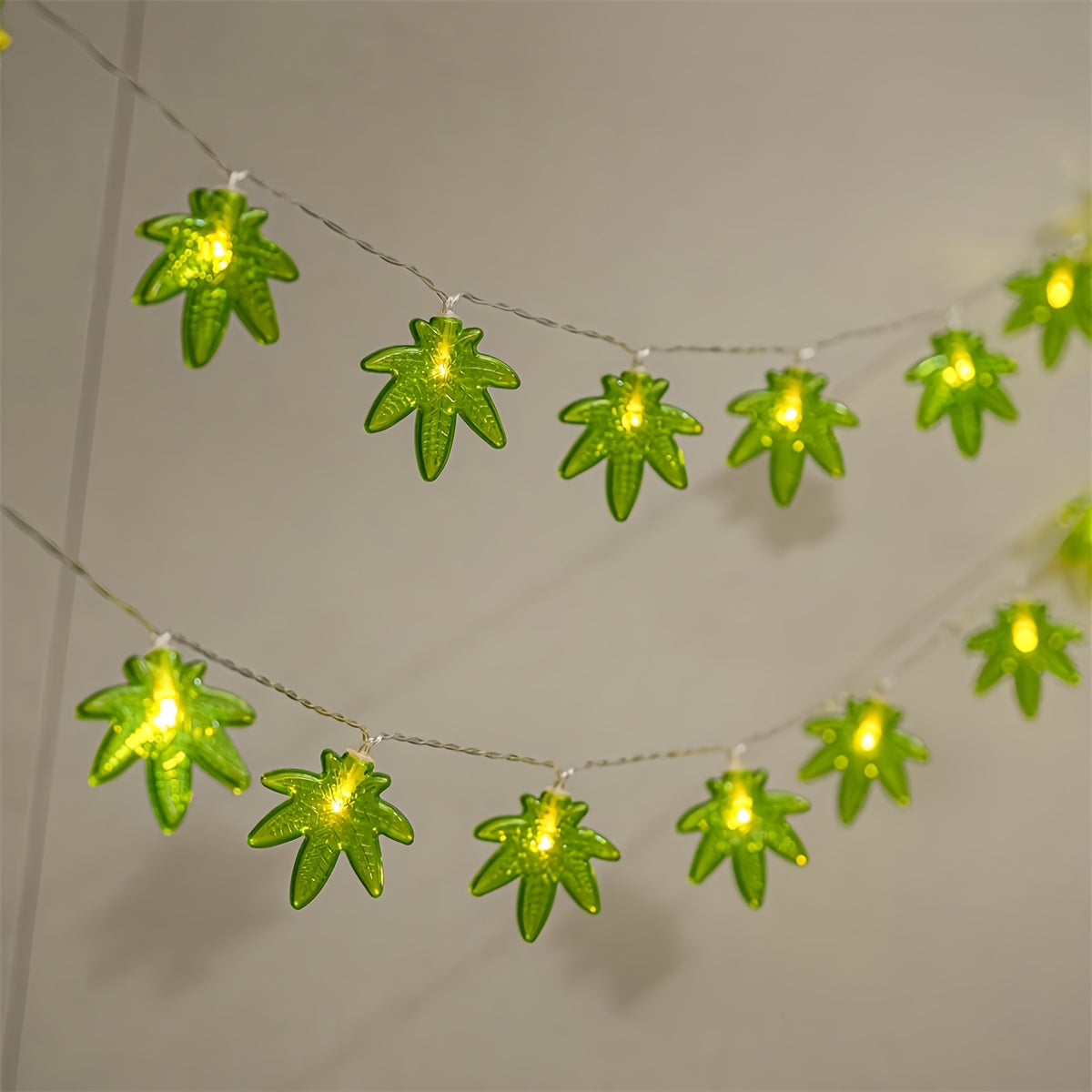 1 件 LED 綠葉燈串，電池盒供電，無需電池，適合嘉年華、情人節、臥室、派對、婚禮、感恩節、母親節、季節性裝飾、家居氛圍裝飾。 59.06吋帶10燈