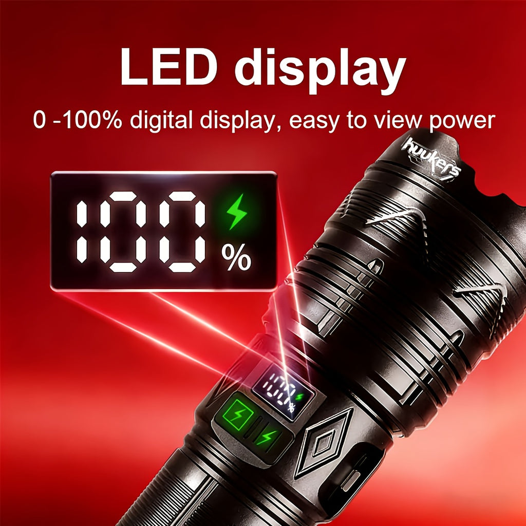 1-Pack Black High Lumen Tactical Flashlight, 11 Lighting Modes, 3000 Lumens, Red & Blue Lights, Includes Shoulder Strap, Digital Display Screen, Adjustable Zoom Beam, Ideal for Exploration