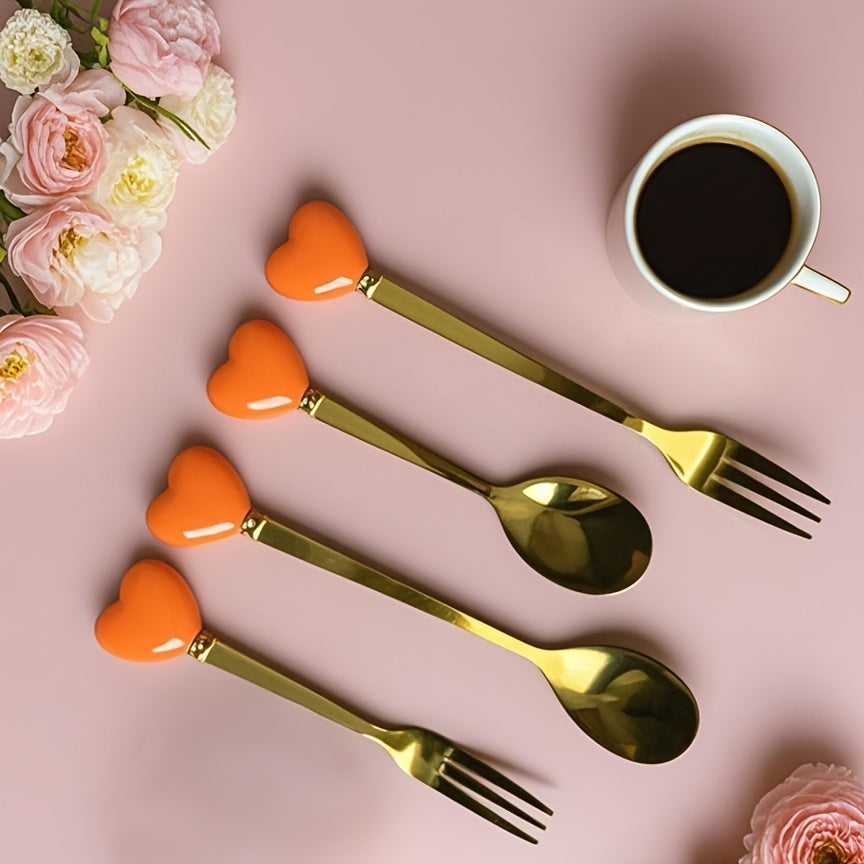 Luxury Stainless Steel Fork Spoon Set (2/4 Pieces), Fashion Tableware, Perfect for Afternoon Tea, Wedding, Cafe, Ideal Gift for Women, Travel Essential, Colorful Ice Cream Dessert Spoon for Summer Cake Yogurt
