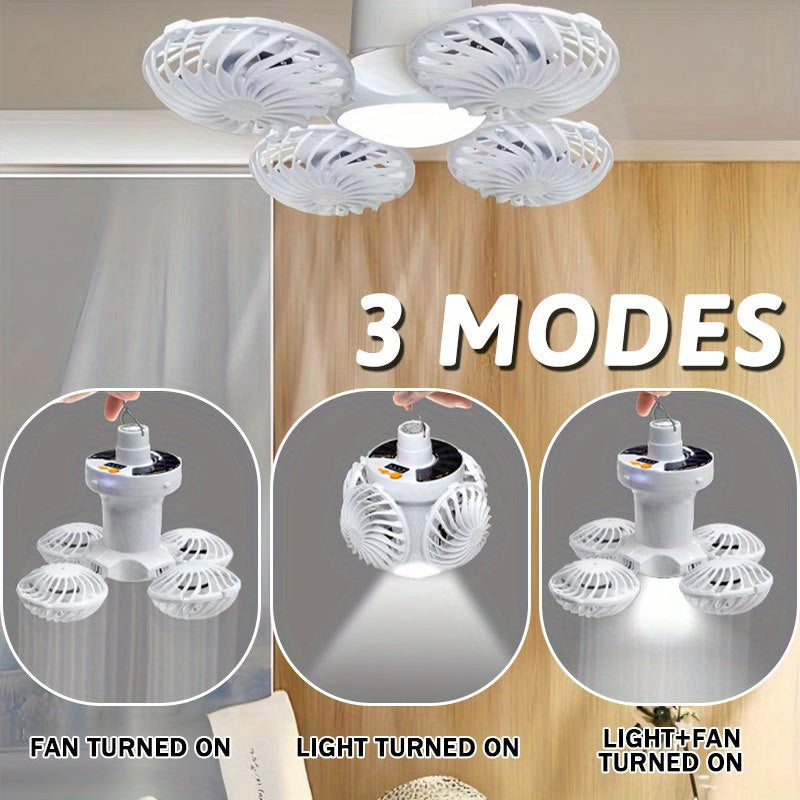 1pc Macro Universe LED Camping Fan Light - Rechargeable Portable Light with Power Display, Foldable Hands-Free Floodlight for Camping, BBQ, Fishing, Tent Lighting & Outdoor Emergency Power