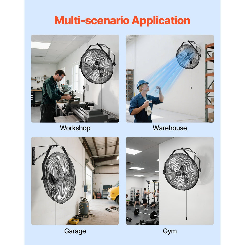 VEVOR 18" / 20" Industrial Wall Mount Fan, 3 Speeds, 4000 CFM / 4650 CFM, Garage Workshop Fan