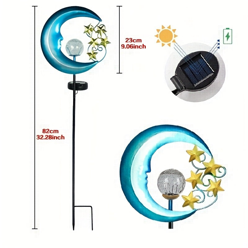 Solar Garden Decorative Light, Moon and Star Lawn Light, Metal Outdoor Decoration, Solar Powered, Perfect for Parties, Weddings, Sidewalks, Gardens and Patio Decorative Lighting