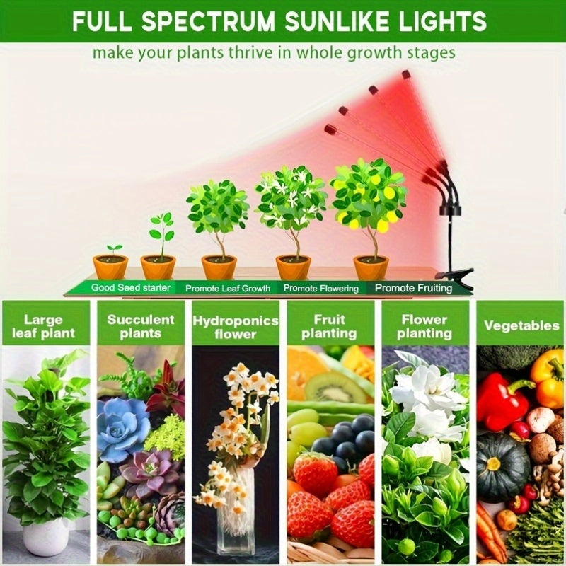 Full Spectrum Indoor Plant Grow Light, Built-in 80 LED Beads, Suitable for 15 to 60 Inch Plants, Equipped with Adjustable Tripod and 4 Lamp Heads