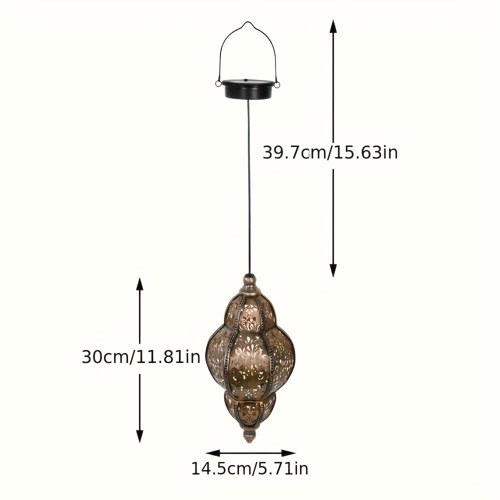 Two-Piece Solar Lantern, Colorful Large Round Moroccan Style Outdoor Hanging Light, Hollow Design, Waterproof, Suitable for Garden, Courtyard, Path, Halloween and Christmas Decoration