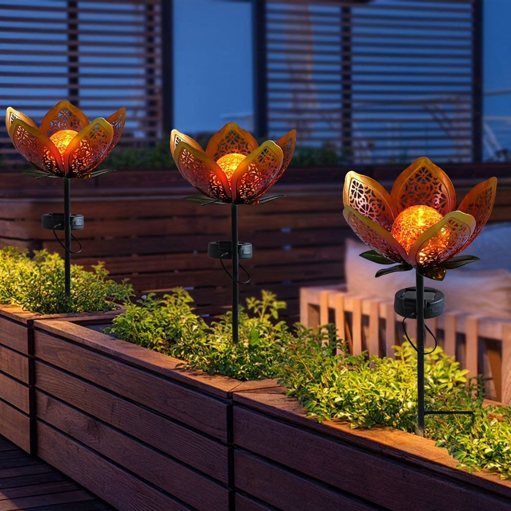2/3-Piece Solar Hollow Sunflower Lawn Light - IP44 Splash-Proof Waterproof, with Cracked Glass and Metal Flower Design, Suitable for Garden, Courtyard and Walkway Decoration, Solar Garden Light, Valentine's Day / Easter Decoration / Gift