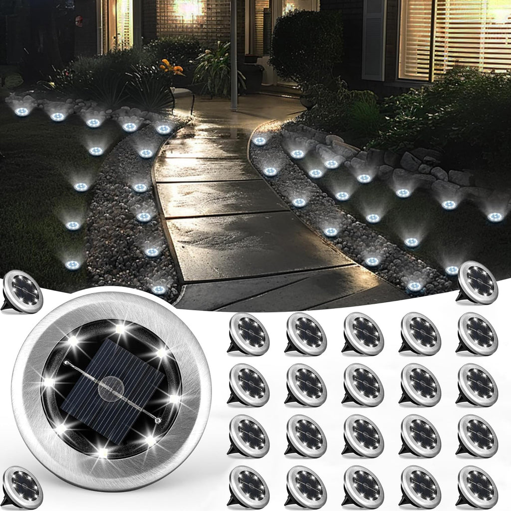 24-Piece Waterproof Outdoor Ground Light, Solar Courtyard Light, IP44 Waterproof, LED Landscape Garden Light, Suitable for Courtyard, Driveway, Walkway (Cool White / Warm White Dual Color)