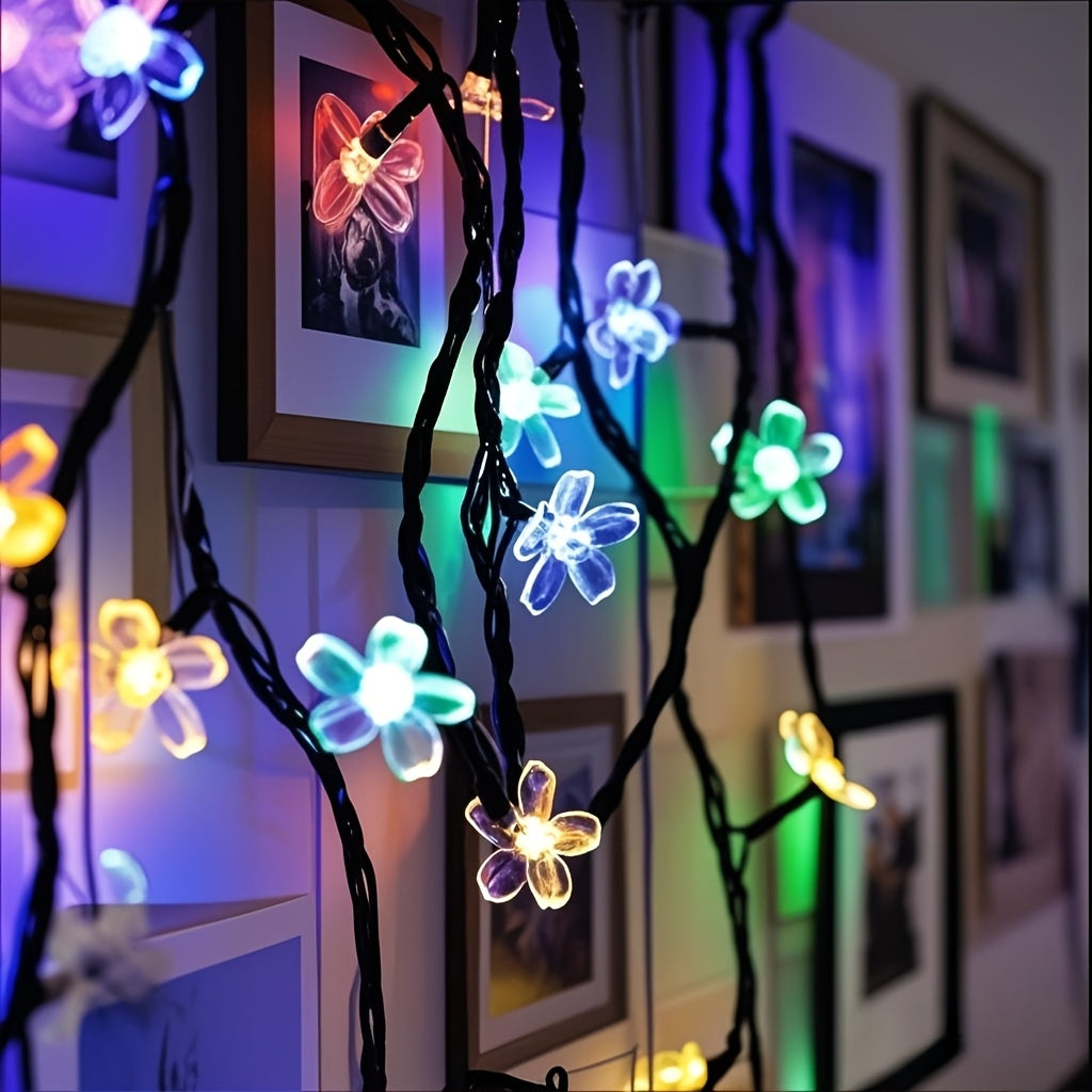 Solar Cherry Blossom String Light 100/50/20 LED Beads Flower Decorative Fairy Light Outdoor 8 Modes IPX4 Waterproof Fence Lawn Garden Trees Wedding Halloween Christmas Decorative Light