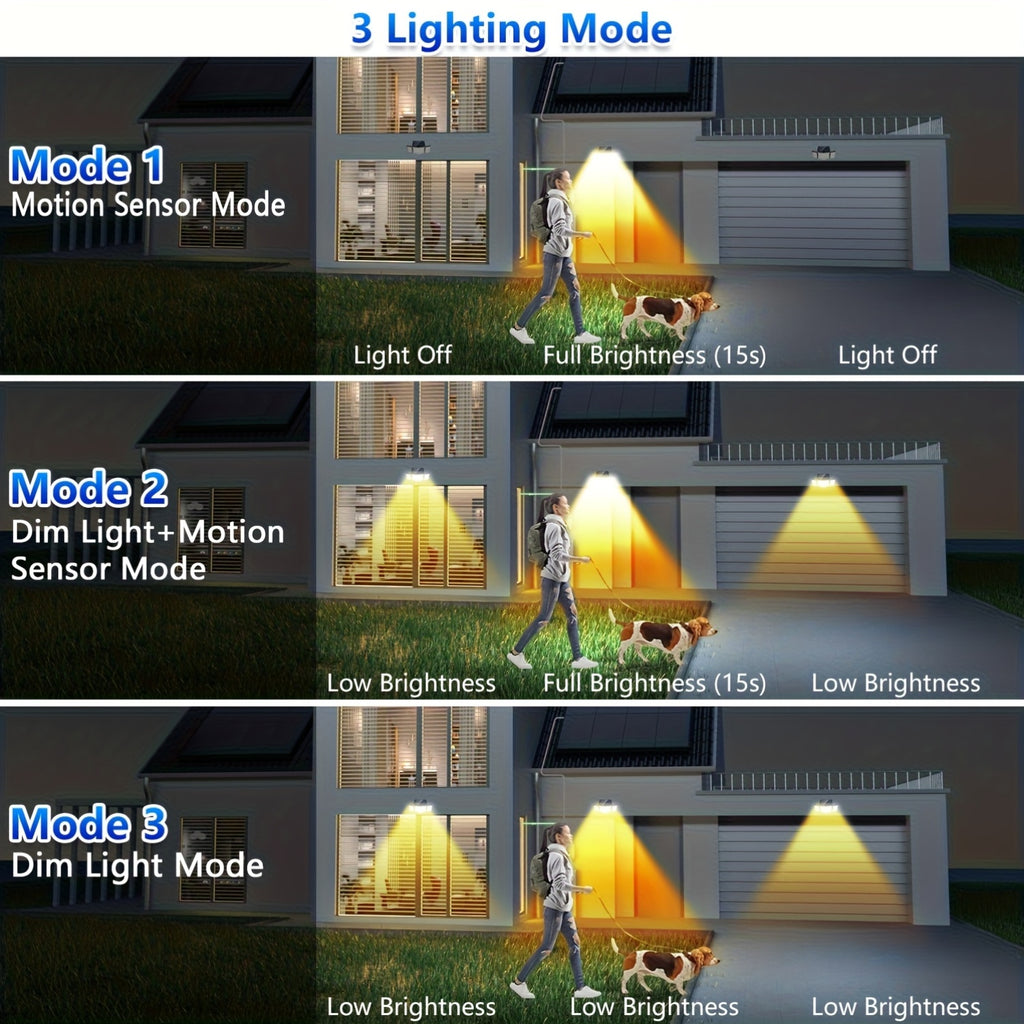 1/2 Pack Outdoor Solar Light, Motion Sensor Light, Porch and Garden Light with 212 LEDs, Exterior Wall Light with Remote Control, IP65 Waterproof Rating, 3-Head Security Floodlight, 270° Wide Angle, 3 Modes, Perfect for Courtyard, Pathway