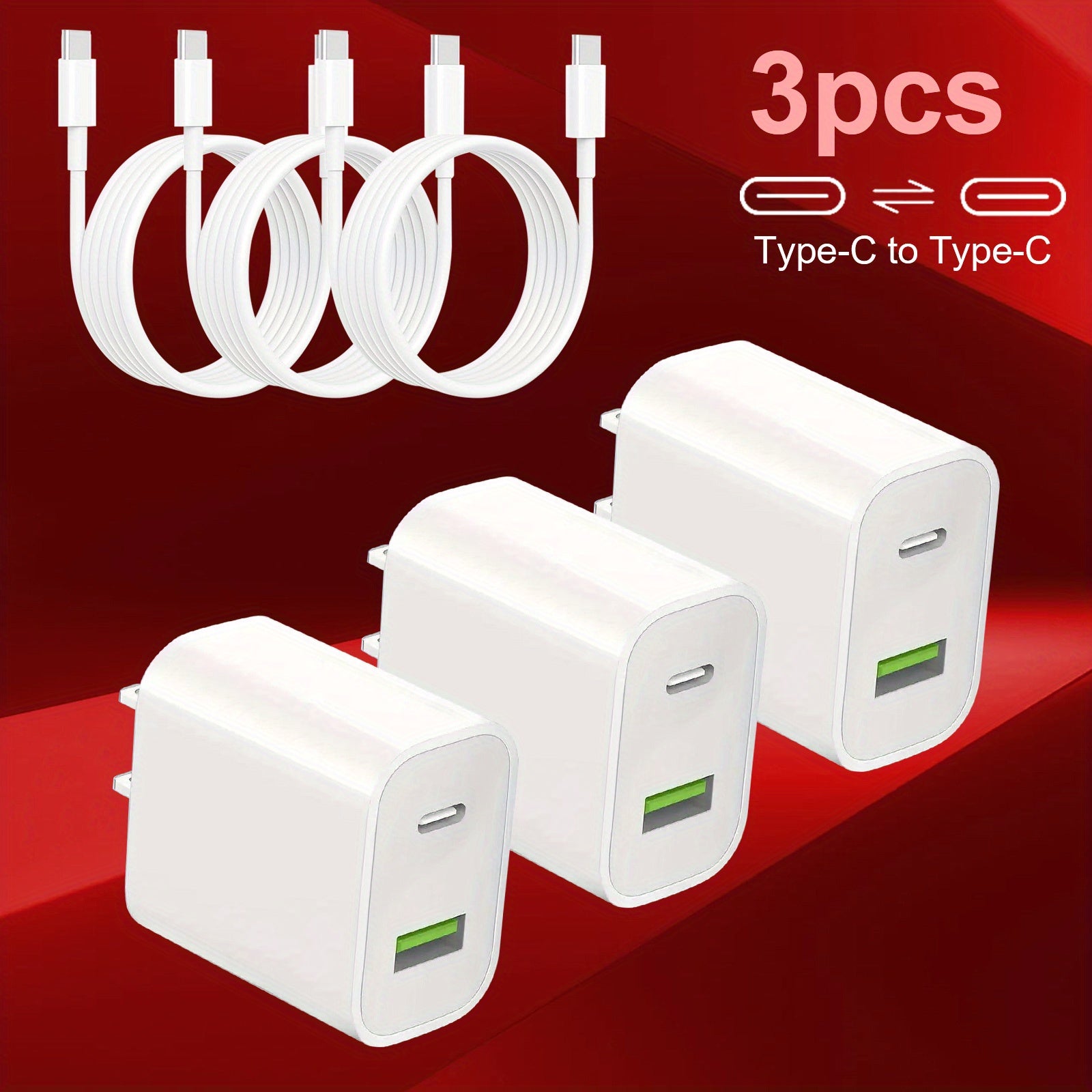 USB C Dual Port Wall Charger Block, For l Phone 16/ 15 Charger USB C Wall Charger Adapter +USB A Quick Charging Brick Plug