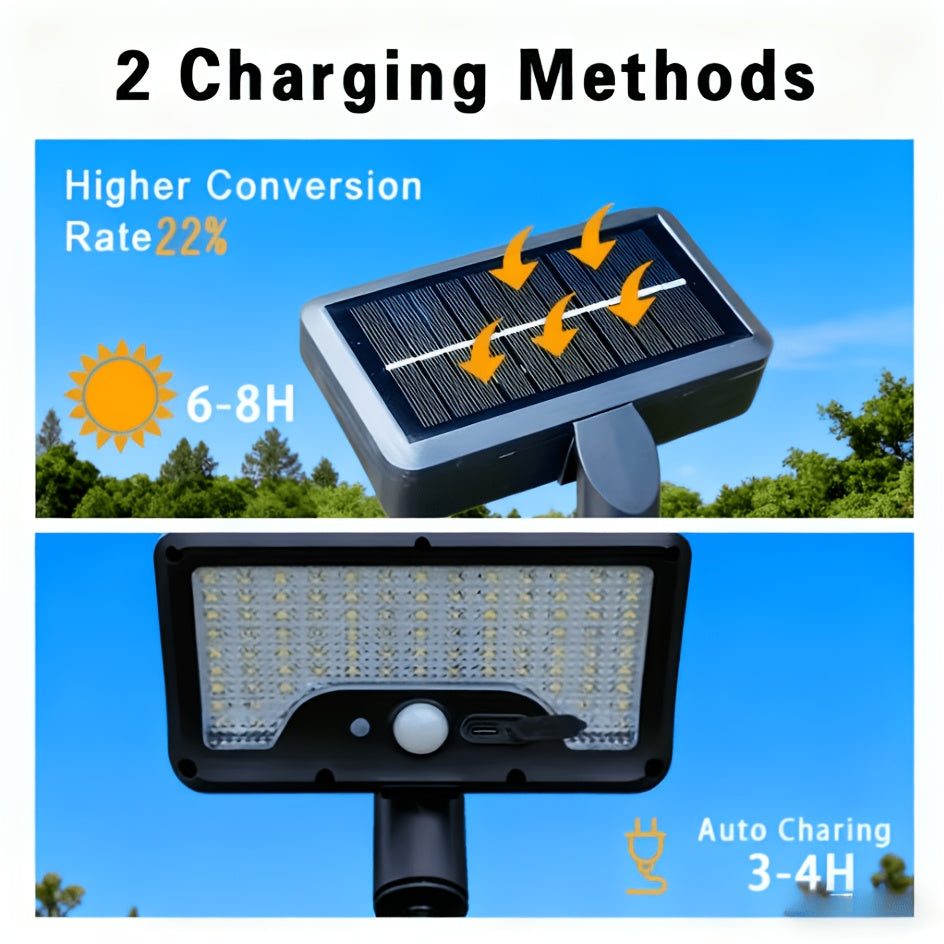 One Solar Motion Sensor Light, Solar Wall Light with Foldable Flexible Bracket, 92LED Street Light, 3 Modes Auto On/Off, Perfect for Outdoor Tree Branches, Tents, Camping, Tabletops, Walls, Streets, Garden Security Lighting, Garden Decoration
