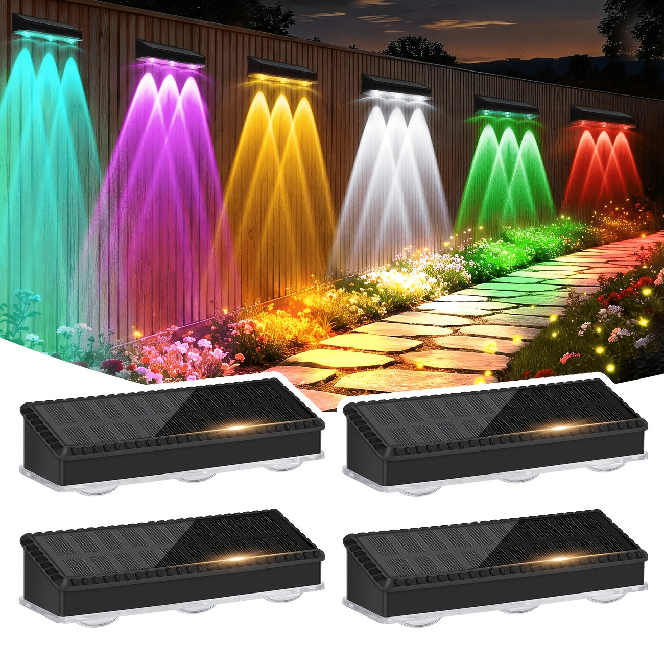 3/4-Piece Solar Wall Light - Color Changing, Automatic On/Off, Up and Down Lighting, Courtyard Lawn Decoration, Wall Lighting Effect, Solar Charging, Indoor and Outdoor Decoration, Patio, Fence