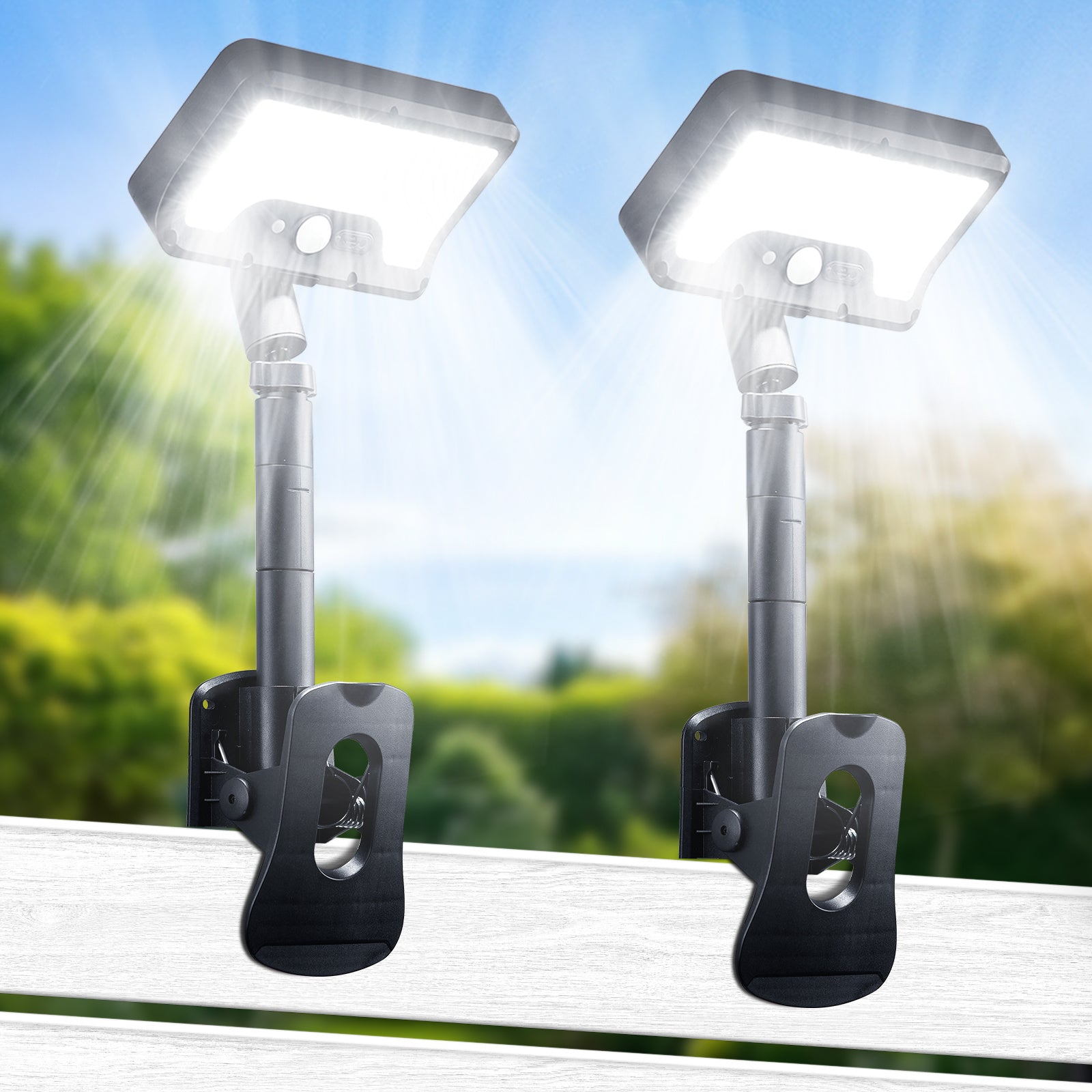 2/1 Pack Solar Outdoor Light Clip-On Solar Outdoor Light with Motion Sensor, 92 LEDs 600 Lumens Solar Waterproof Outdoor Fence Light, Solar Light for Chain Link Fences, Patios, Gutters, Camping, Home Christmas Decoration