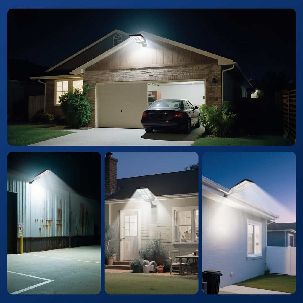 Solar Street Light with 360 LEDs, 6500K Waterproof Sensor Solar Floodlight with Remote Control, Perfect for Nighttime Lighting in Commercial Areas and Parking Lots, Dusk to Dawn.
