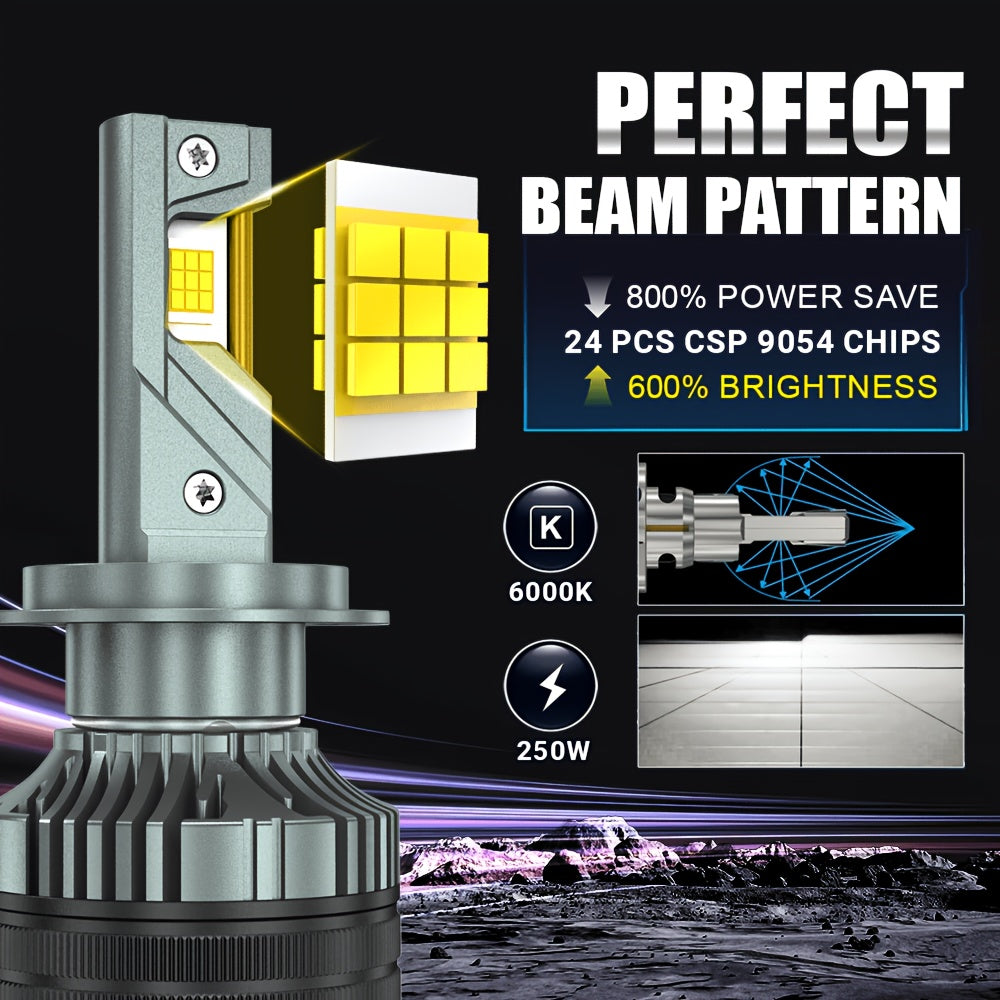 2-Pack 250W H7 CANBUS H4 H1 LED H11 H8 H9 9005 9006 HB3 HB4 Car LED Headlight Fog Light Bulbs 6000K 12V