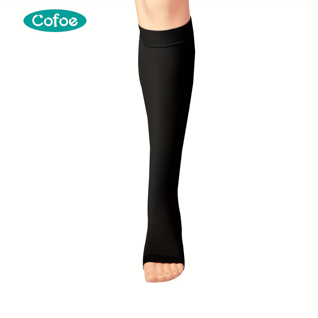 COFOE - 男女通用膝高压缩袜 22-32mmHg (80% 尼龙/20% 氨纶) - 渐进压力适用于静脉曲张、跑步、运动和旅行 - 全天候弹性开口及腿部护理紧身袜