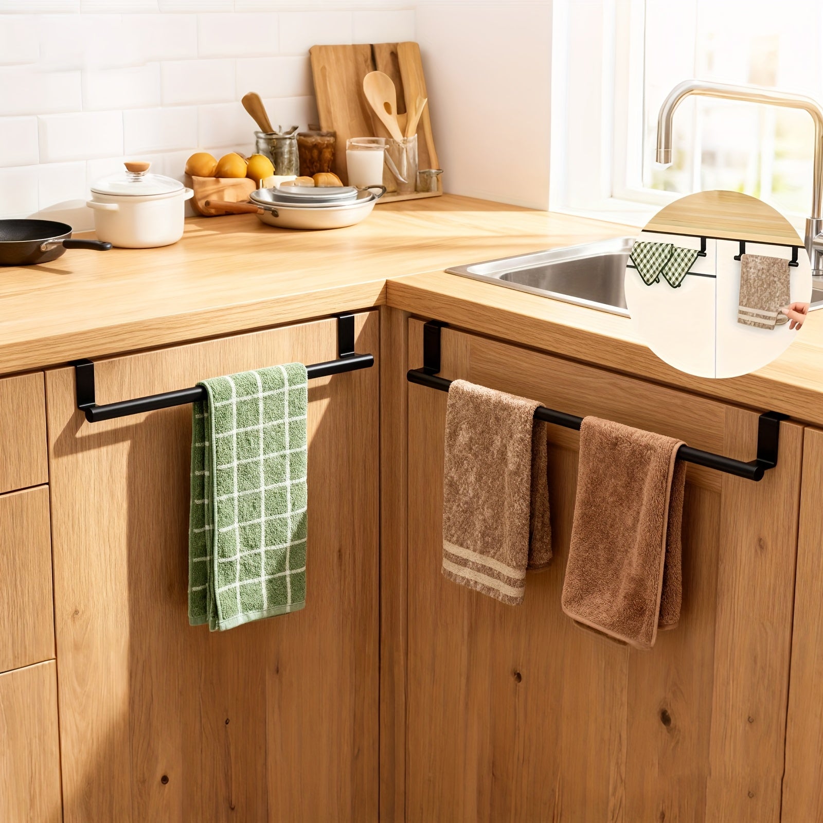 1pc No-Drill Stainless Steel Heavy Duty Over-The-Door Towel Rack - Space-Saving Adhesive Mount, Durable Rustproof, for Bathroom, Kitchen, Cabinet, Closet, Hotel & Home