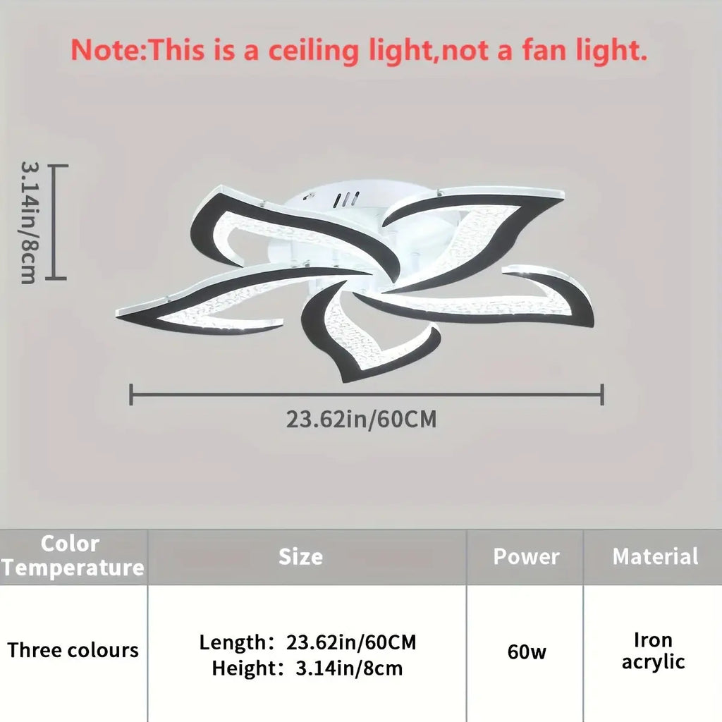 Modern Black LED Ceiling Light with Remote Control - Dimmable Flower Shape Design, Adjustable Brightness and Color Temperature (3000K-6500K), Polished Metal Finish, Semi-Flush / Hardwired Installation, Infrared Sensor and Switch