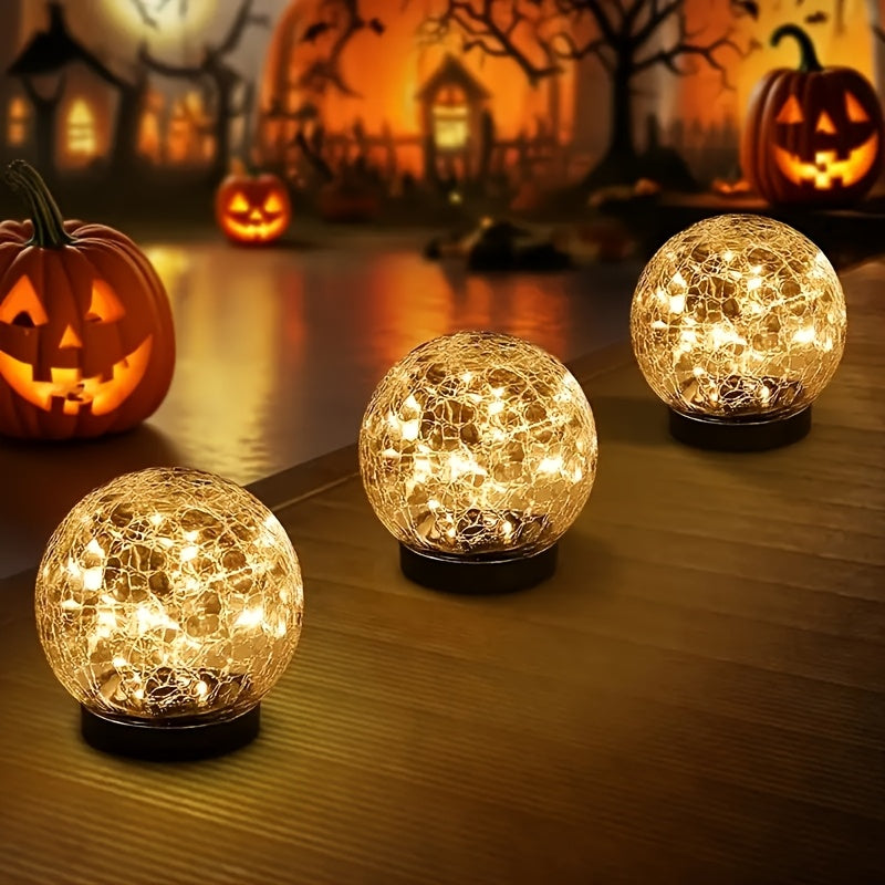 Halloween Solar LED Garden Globe Light, Cracked Glass Sphere LED Outdoor Decorative Light, Perfect for Halloween, Christmas, Easter, Patio, Lawn, Garden Lighting | Elegant Globe Light