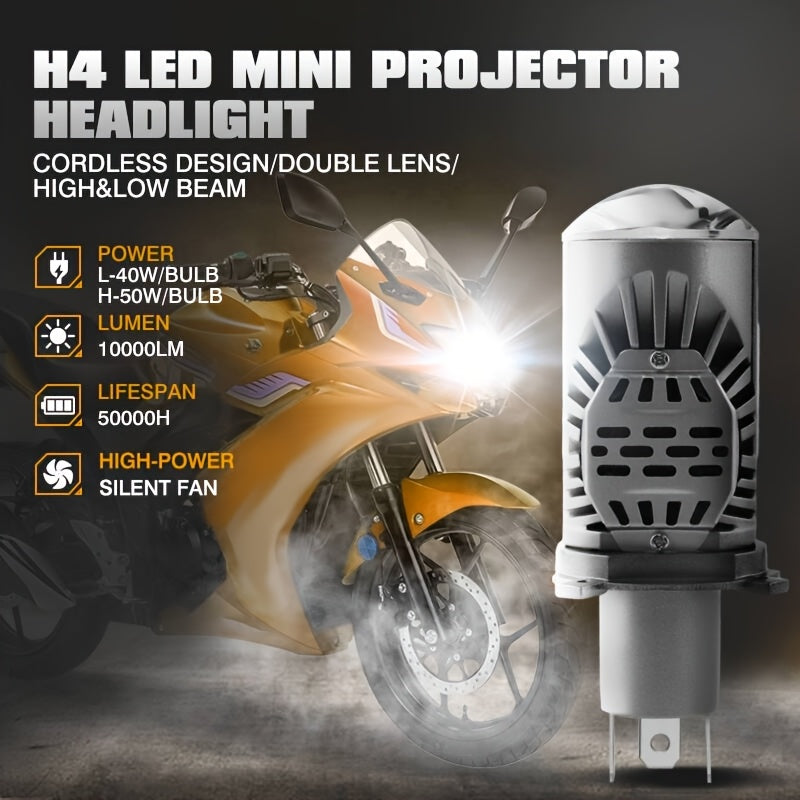BRIEYES H4/9003/HB2 LED Headlight Bulbs, High/Low Beam, Operating Voltage 9V-60V, 6500K Cool White Light, 10000 Lumens, 400% Brighter than Xenon Bulbs, This Mini Projector Lens Light is Suitable for Cars and Trucks.