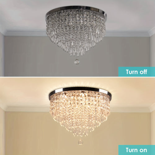 19.7-Inch Modern Crystal Chandelier LED Recessed Ceiling Light, Suitable for Dining Room, Bedroom and Living Room, Warm White Light