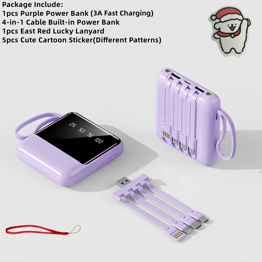 This Stylish And Compact 10, 000Mah Portable Power Bank Features Fast Charging at 5W, 15W, And 22.5W, with a Real-Time Battery Display And a Convenient Lanyard Design. It Includes a Bright LED Light And Comes with a Detachable 4-In-1 Cable