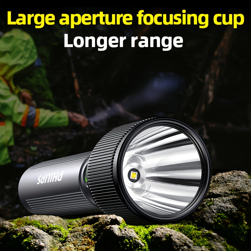 Philips 2243 High-Power LED Flashlight, 3000mAh Lithium Battery, Type-C Direct Charging, Aluminum Alloy Body, Ideal for Camping, Fishing, Hiking, Exploration, Work & Durable Outdoor Use