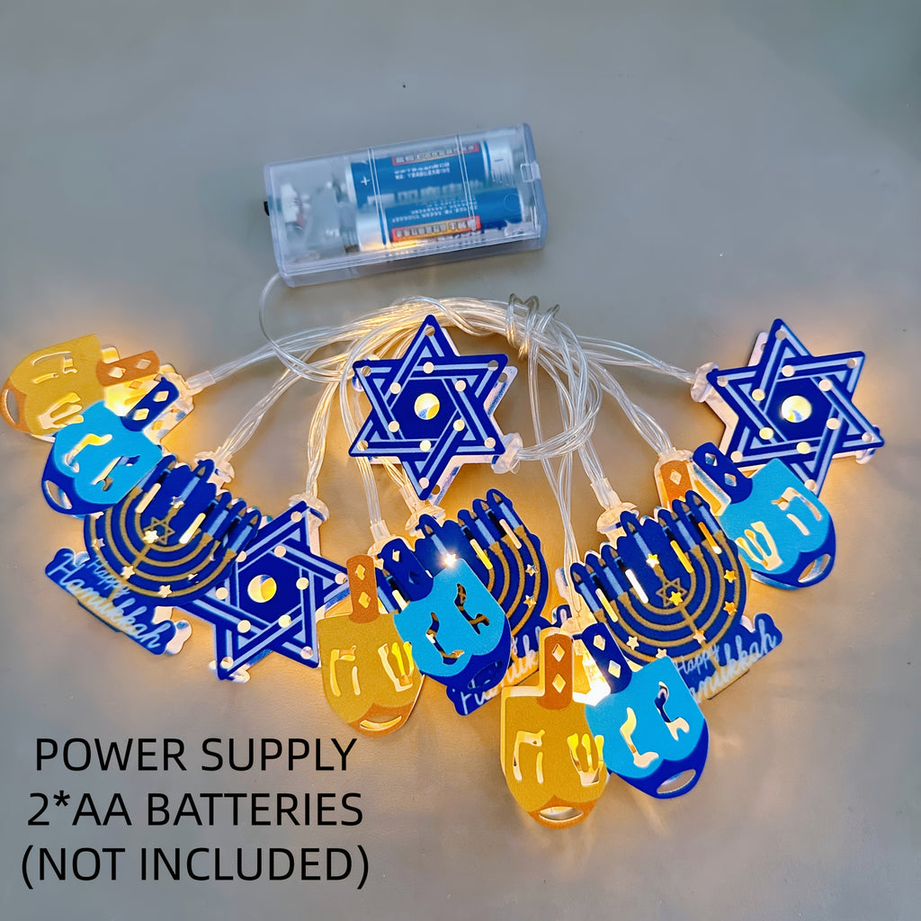 HANUKKAH LIGHTS，2米10灯光明节大卫之星灯串，LED六芒星烛台陀螺灯串，电池供电（不含电池），光明节礼物，光明节派对装饰品，适合房间卧室客厅餐厅壁炉楼梯橱窗装饰