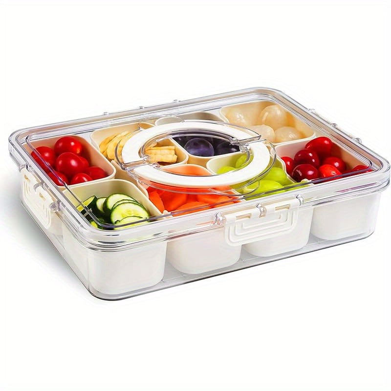 1/2 Pack Divided Tray with Lid and Handle, 8-Grid Freezer Plastic Snack Box, Transparent Portable Snack Box with Buckle Lid, Perfect for Fruits, Vegetables, Salad, Nuts, Ideal for Travel, Camping, Picnic and Lunch Box Organization