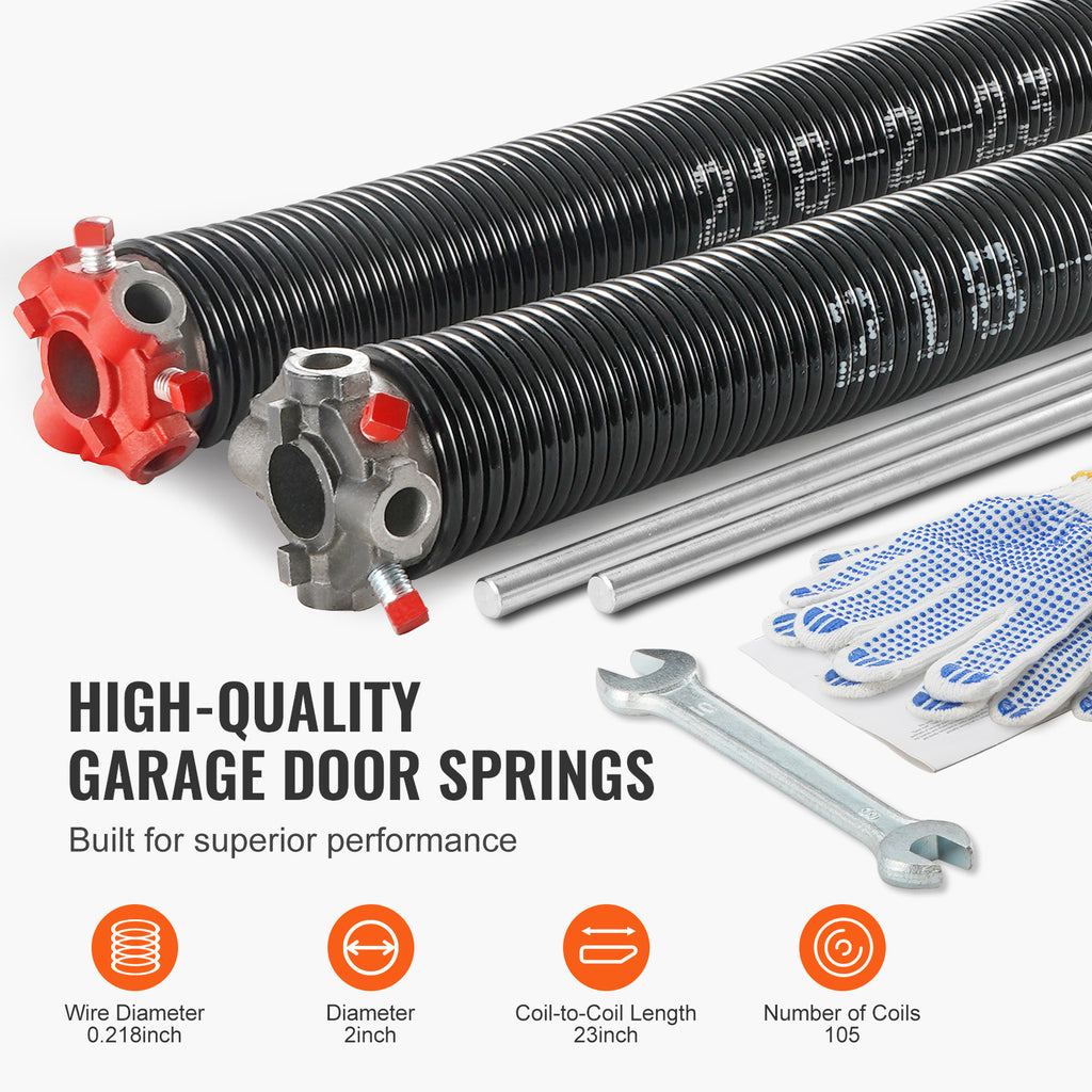 Garage Door Torsion Spring, 16,000 Cycles, 0.25 x 2 x 30in / 0.207 x 2 x 22in / 0.218 x 2 x 24in / 0.218 x 2 x 23in, with Non-Slip Winding Bars, Installation Tools and Gloves, Electrophoretic Coating, for Replacement