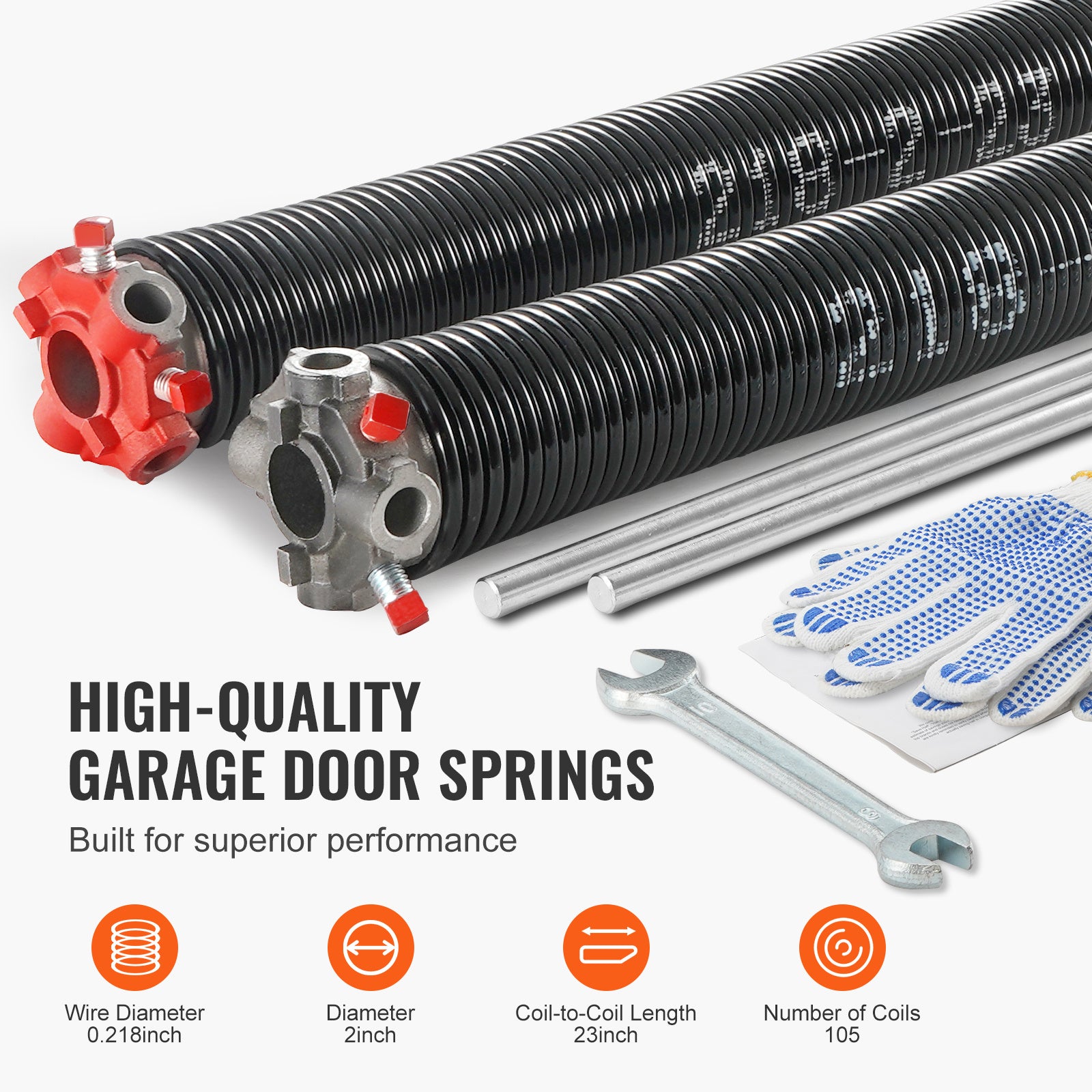 Garage Door Torsion Spring, 16,000 Cycles, 0.25 x 2 x 30in / 0.207 x 2 x 22in / 0.218 x 2 x 24in / 0.218 x 2 x 23in, with Non-Slip Winding Bars, Installation Tools and Gloves, Electrophoretic Coating, for Replacement