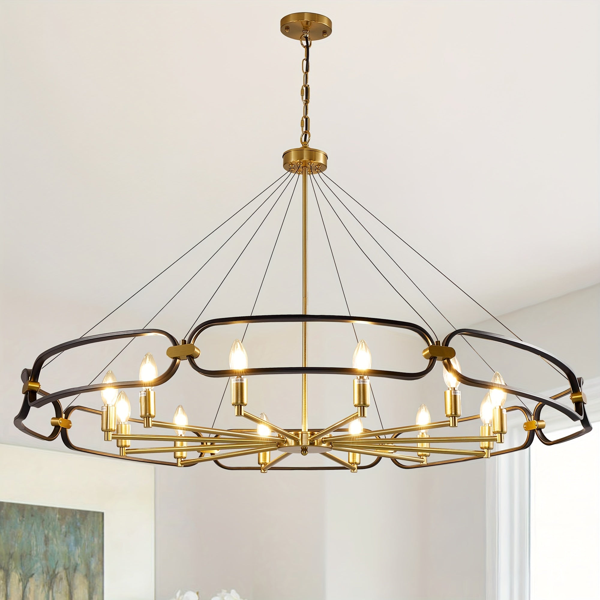 Mid-century modern style candlestick chandelier, 12-light farmhouse island pendant light