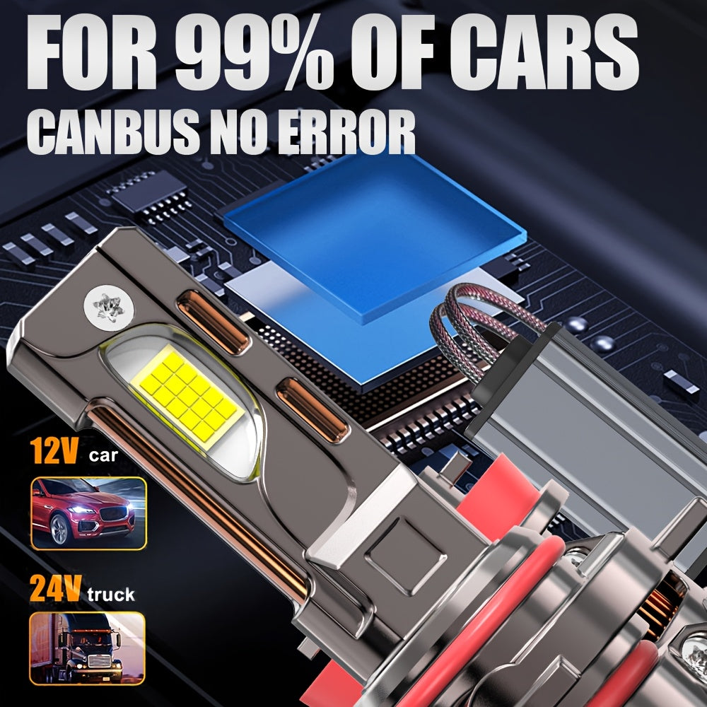 2 Super Bright LED Car Headlight Bulbs, 59400 Lumens, 330W High Power, 12V/24V, Compatible with H1 H4/9003/HB2 H7/H18 H16/H11/H9/H8 9005 9006/HB4 9012/HIR2-O127 Sockets. High/Low Beam Integrated