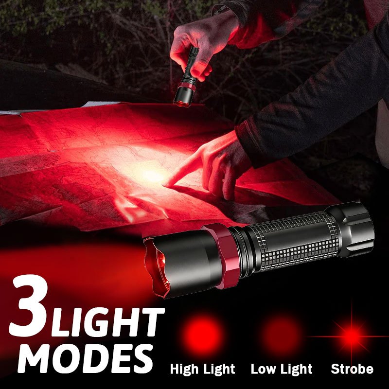 Portable Mini Red Flashlight, USB Rechargeable with 3 Light Modes, Lightweight Red LED Lamp Made of Plastic, Ideal for Camping, Travel and Hiking