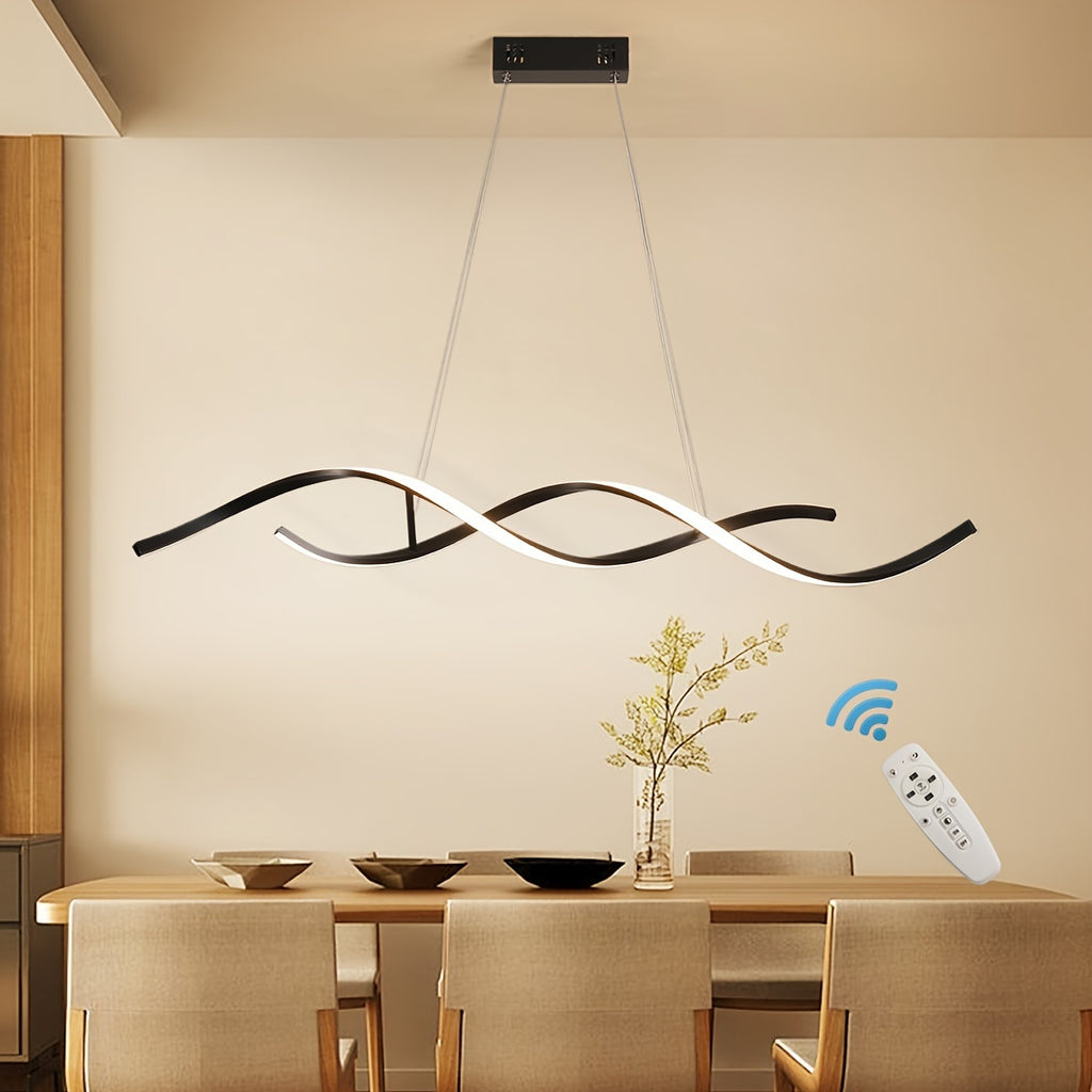 Qcyuui adjustable height hanging light fixture, modern pendant lighting adjustable wave-shaped flush-mount LED pendant light, with remote control, suitable for dining room, kitchen island, living room, kitchen lighting, home lighting