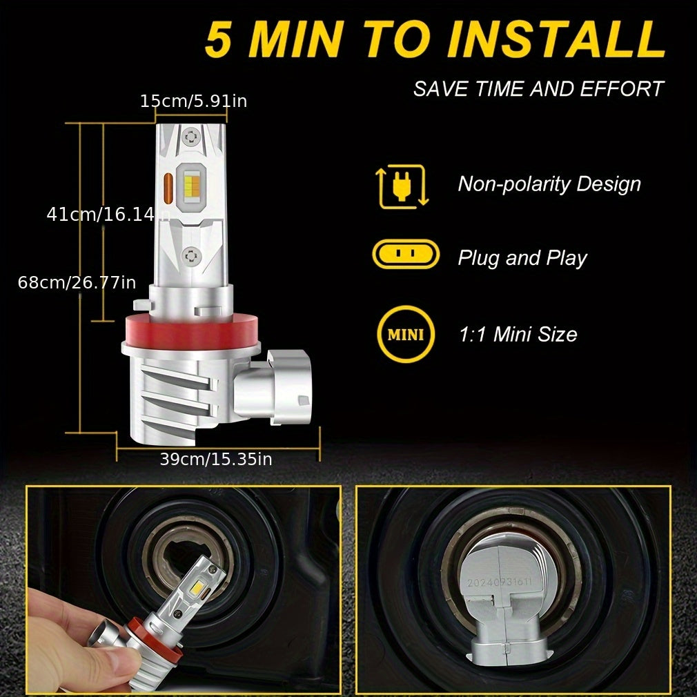 2Pcs H11 Super Bright Headlights H11 9005 9006 LED Car Lights High/Low Beam Yellow Light + White Light Plug-and-Play