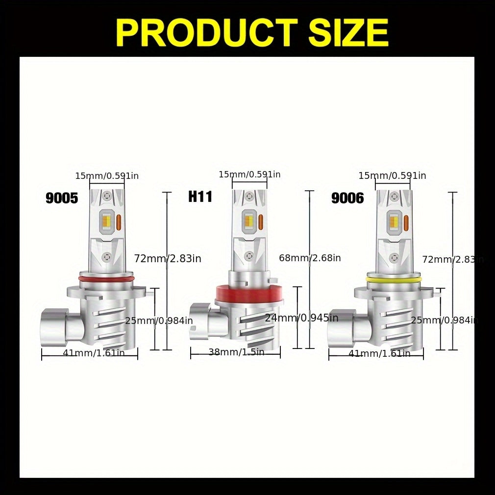 2Pcs H11 Super Bright Headlights H11 9005 9006 LED Car Lights High/Low Beam Yellow Light + White Light Plug-and-Play