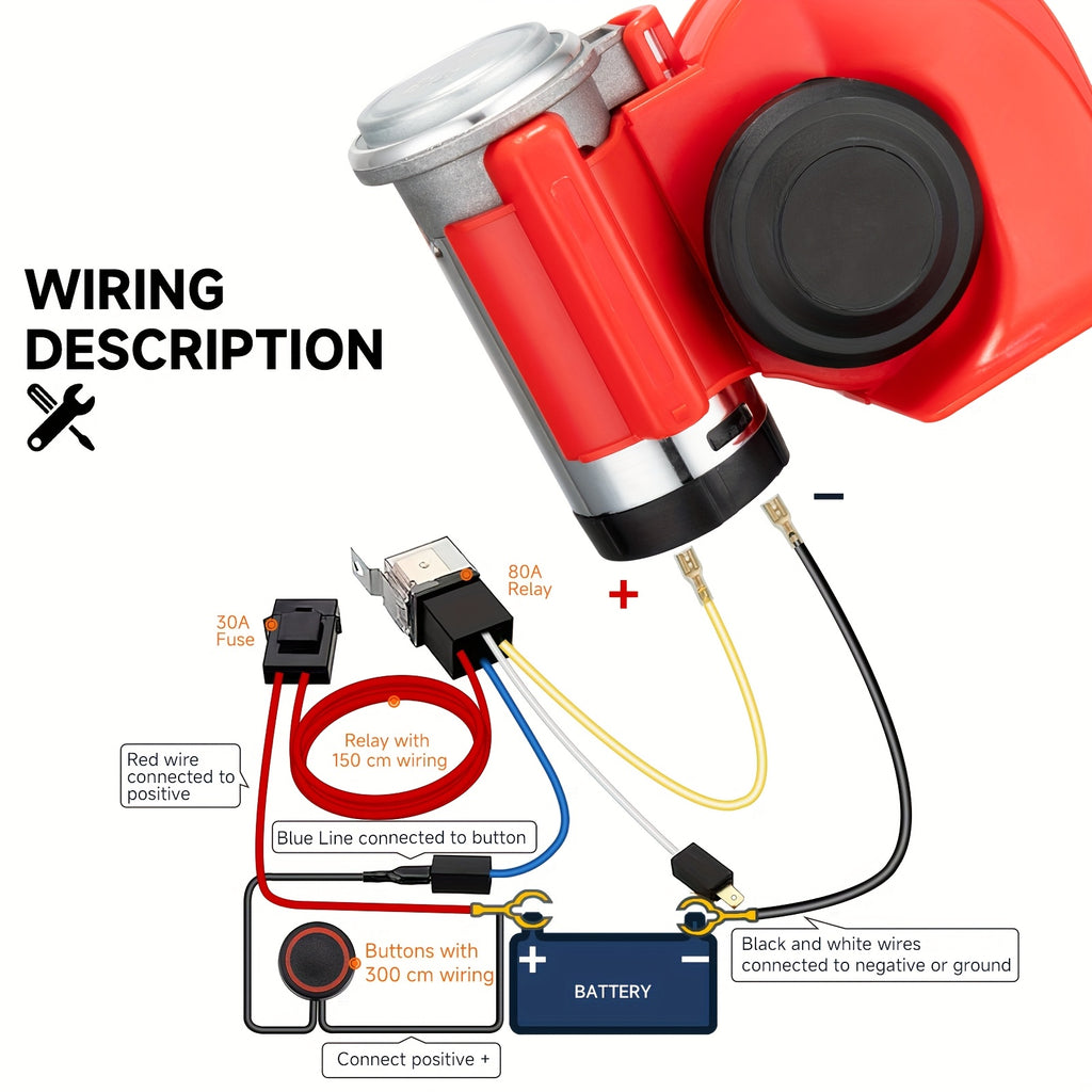 ALLREY 12V Loud Truck Horn Electric Snail Air Horn Kit with Relay Wiring Harness, Suitable for Vehicles, Motorcycles, Boats
