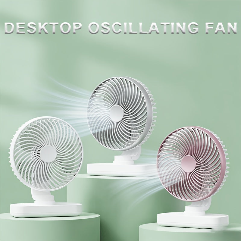 Portable Rechargeable Desktop Fan, Long Lasting Battery Auto Oscillating Fan, Up & Down Angle Adjustable, Compact Quiet Mini Fan Ideal for Dormitory Office