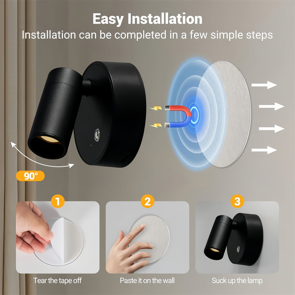 1 Smart Magnetic LED Wall Light, USB Charging, Metal Touch Button Control, LED Spotlight, Ambient Light, 3 Colors Adjustable, Brightness Adjustable, 1200mAh Rechargeable Battery, Suitable for Bedroom, Restaurant, Party, Exhibition