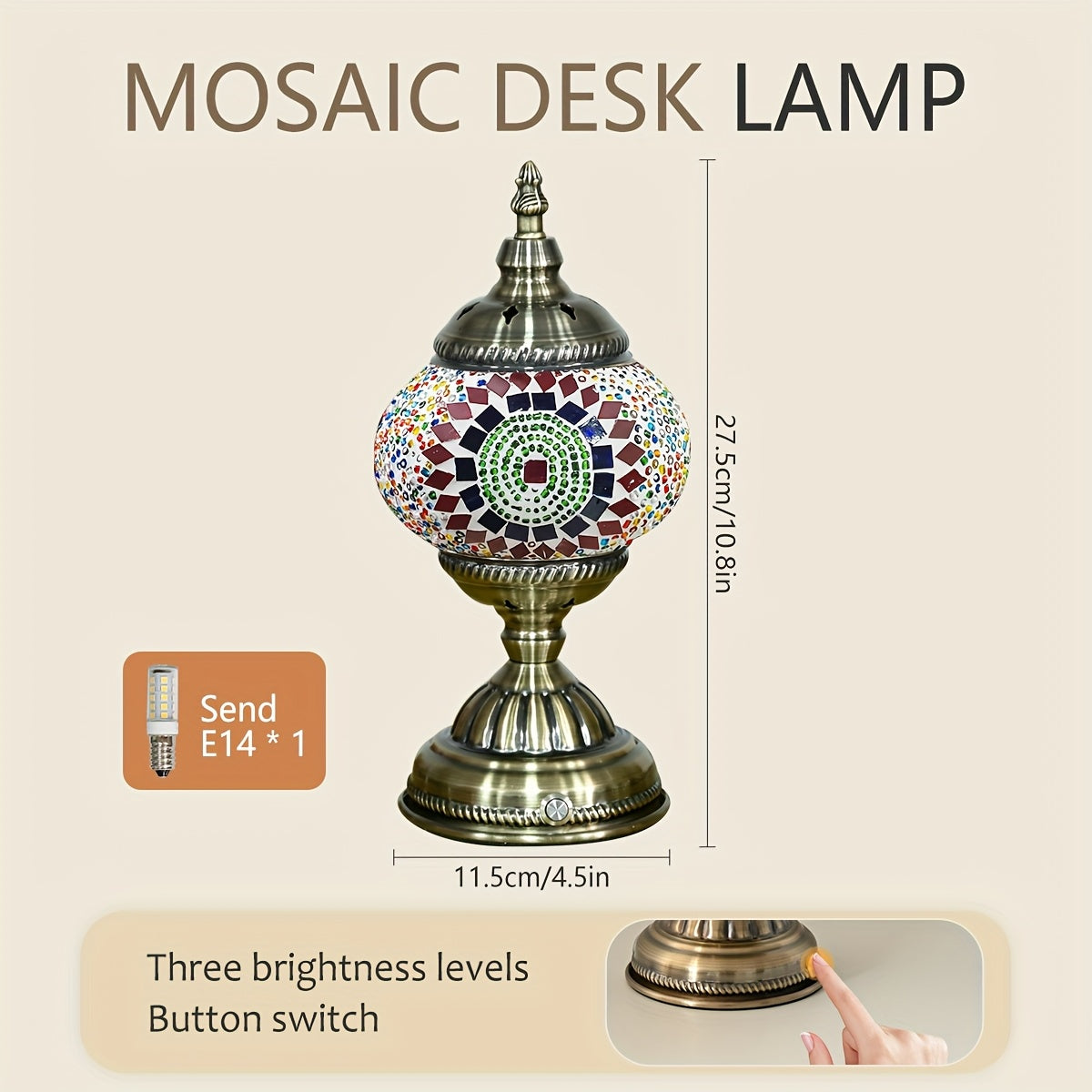 Turkish Moroccan style lantern, bronze base, colorful handmade mosaic glass, bohemian style night light, bedroom decoration, holiday gift (LED bulb included)