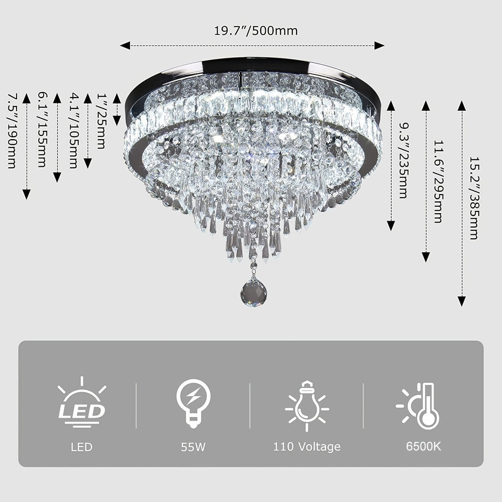 19.7-Inch Crystal Chandelier Crystal Ceiling Light LED Recessed Light Modern Pendant Light Suitable for Living Room Bedroom Dining Room (Cool White), Bedroom Chandelier, Fashion Chandelier, Elegant Chandelier