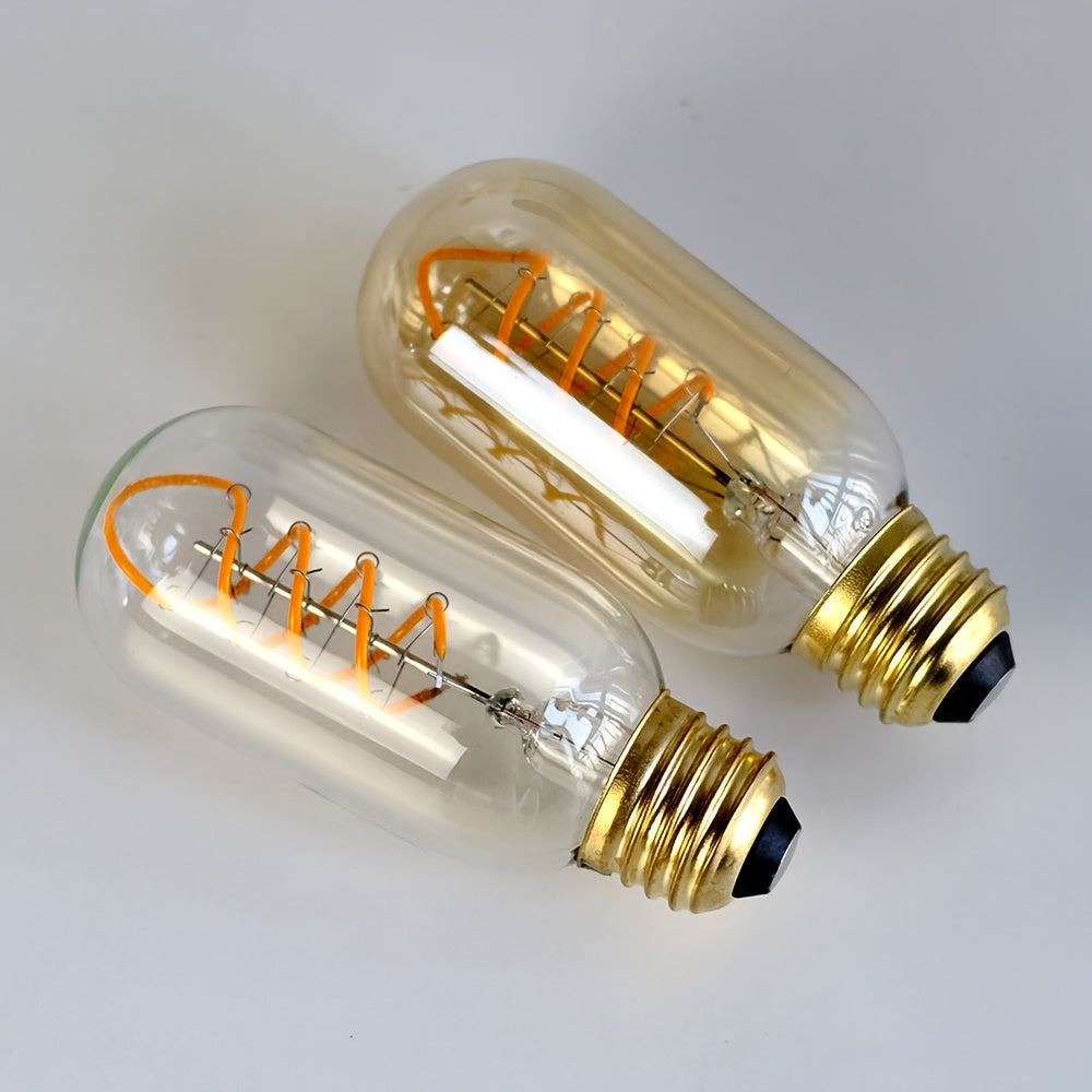 1 Edison LED decorative bulb, T45 tubular bulb 120V 4W 2300K warm yellow amber clear glass LED spiral filament bulb E26 base, dimmable, suitable for bedroom, dining room, bar, warm home lighting replacement bulb