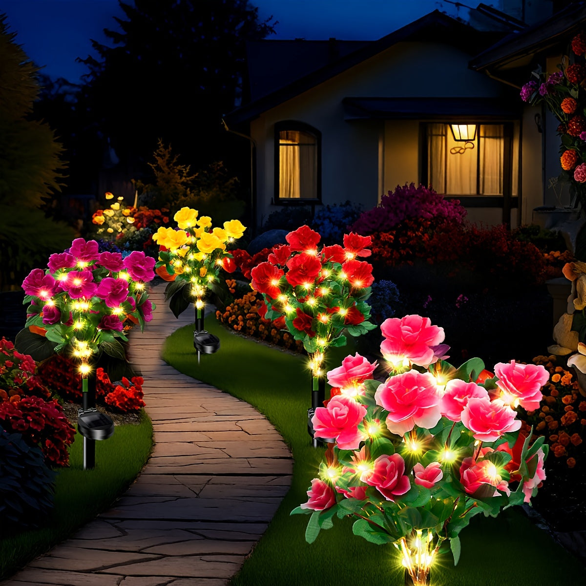 Outdoor Solar Garden Light, Solar Azalea Light for Solar Pathway Light, Courtyard Lawn Patio Garden Decoration (Warm Light)