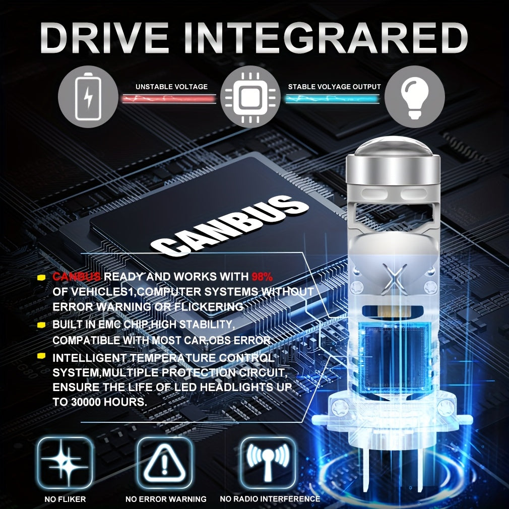 2Pcs H4 LED Car Headlight Bulbs H7 120W 30000 Lumens, Equipped with High/Low Beam, Fan-Cooled Output Super Bright White Light, No Battery Needed