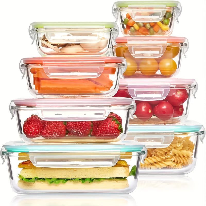 4/8 Pack Glass Food Storage Containers, Meal Prep Use, Airtight Bento Boxes with Leak-Proof Locking Lids, Microwave, Lunch Box, Oven, Refrigerator and Dishwasher Safe
