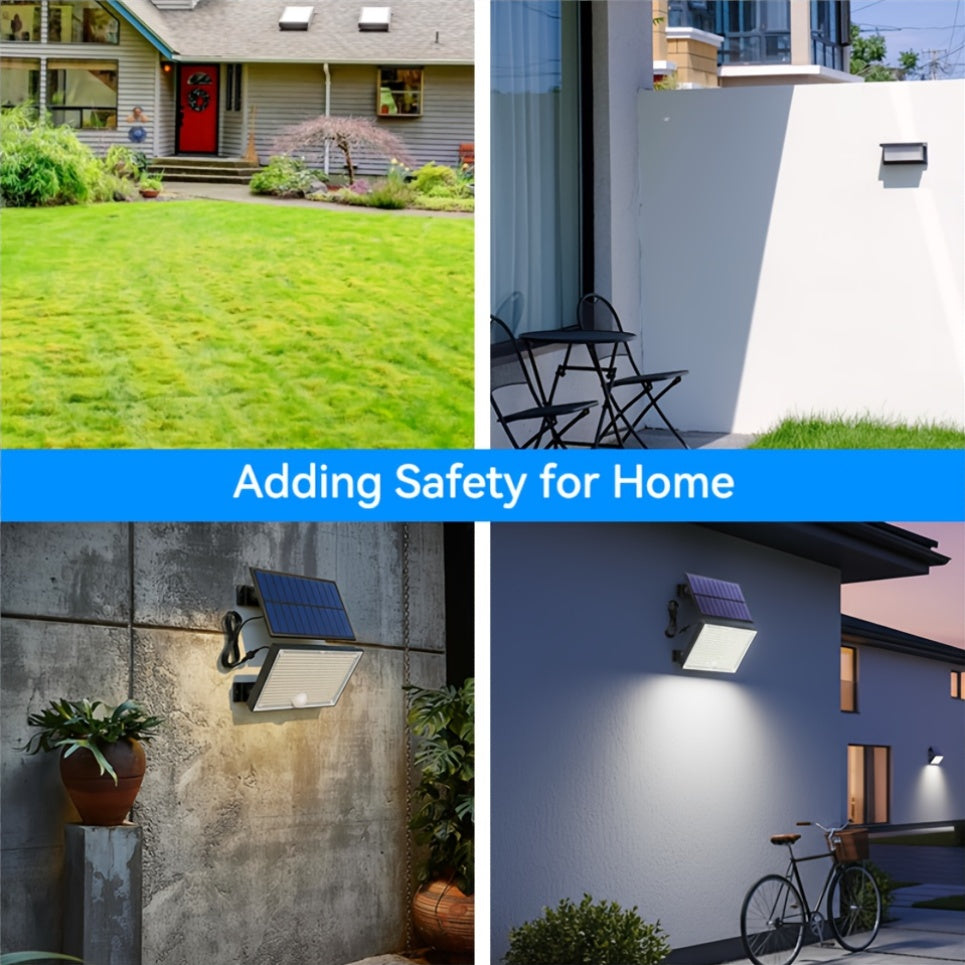 1/2 Pack 400 LED Solar Street Light with Remote Control for Outdoor - Warm and Cool Light Optional, Night Light Sensor Courtyard Light with Remote, Security Lighting, 3 Lighting Modes, Split Wall Light, Perfect for Garden, Courtyard and Garage