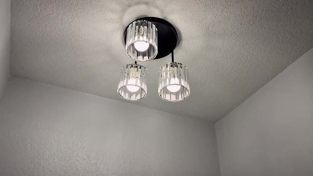 Modern semi-flush mount ceiling light, three-light crystal chandelier, E26 base pendant light, suitable for living room, dining room, bedroom, kitchen, hallway