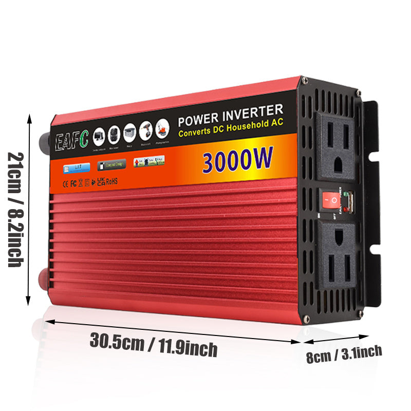 美标插头3000W峰值便携车载逆变器，12V转130V电源转换器，适用于卡车及户外的高容量耐用太阳能逆变移动电源