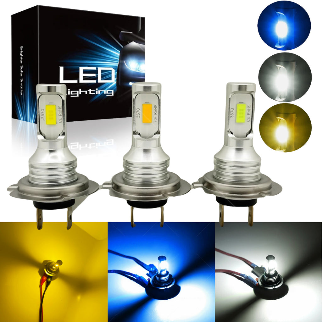 2个装 H7 LED 大灯灯泡套装，高/低光束 6000K 白光 3000K 黄光 8000K 蓝光 超亮蓝，不含电池